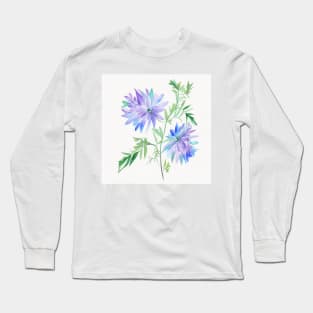 Blue Watercolor Flower Long Sleeve T-Shirt